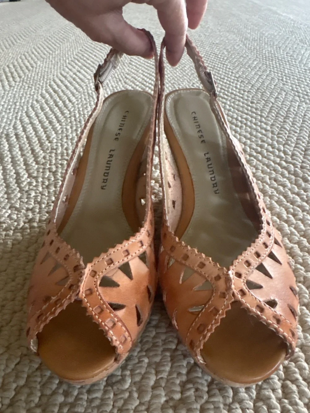 NOS Vintage 1990s Unworn Chinese Laundry Slingback Peep-toe Wedges 2 Pair NIB